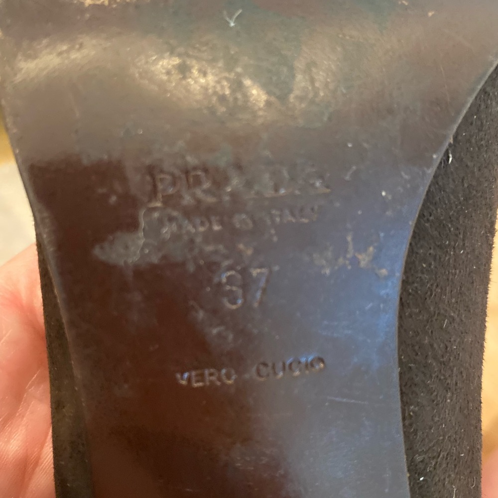 Prada Brown Suede Square Toe w Unique Heel Pump / Womens Size 8 - Picture 12 of 13